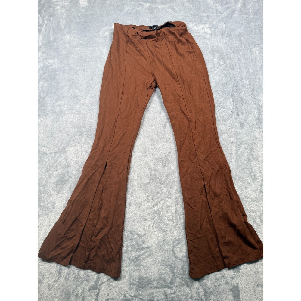 Originality Flared Leg Pants Womens Medium Brown Stretch Pleated H1387K500TD